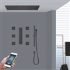 Perugia LED Matte Black Phone Controlled Thermostatic Recessed Ceiling Mount Musical Luxurious Rainfall Shower System with Hand Shower and 6 Jetted Body Sprays